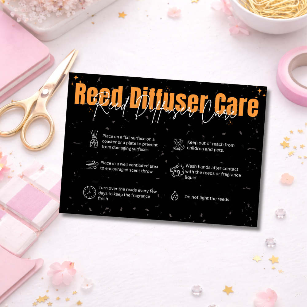 Black Reed Diffuser Care Cards
