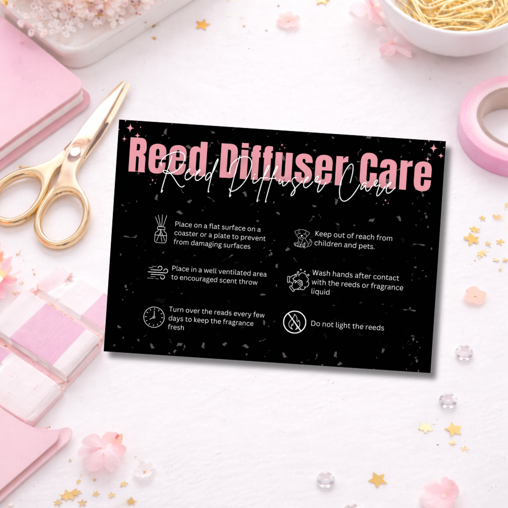 Black Reed Diffuser Care Cards