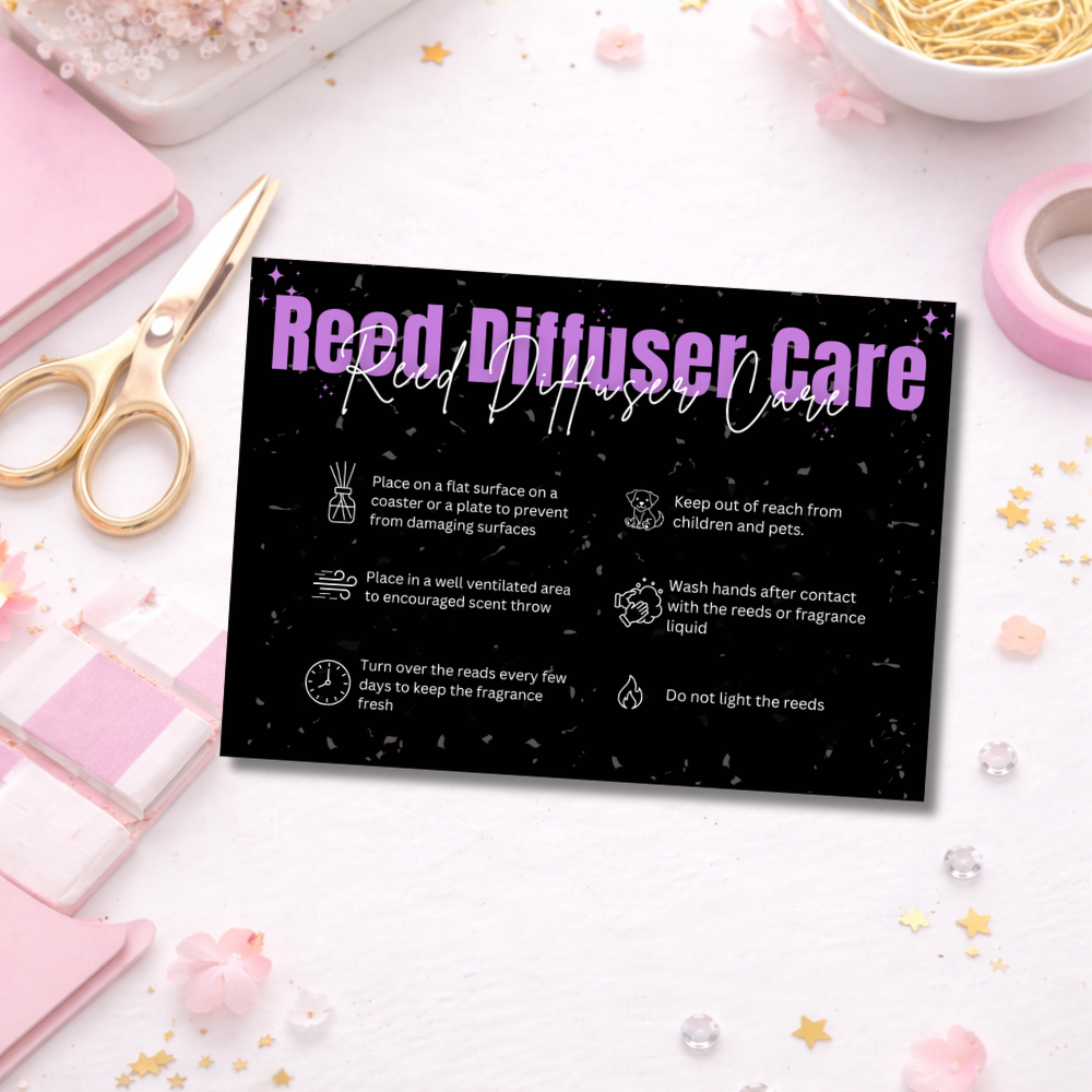 Black Reed Diffuser Care Cards