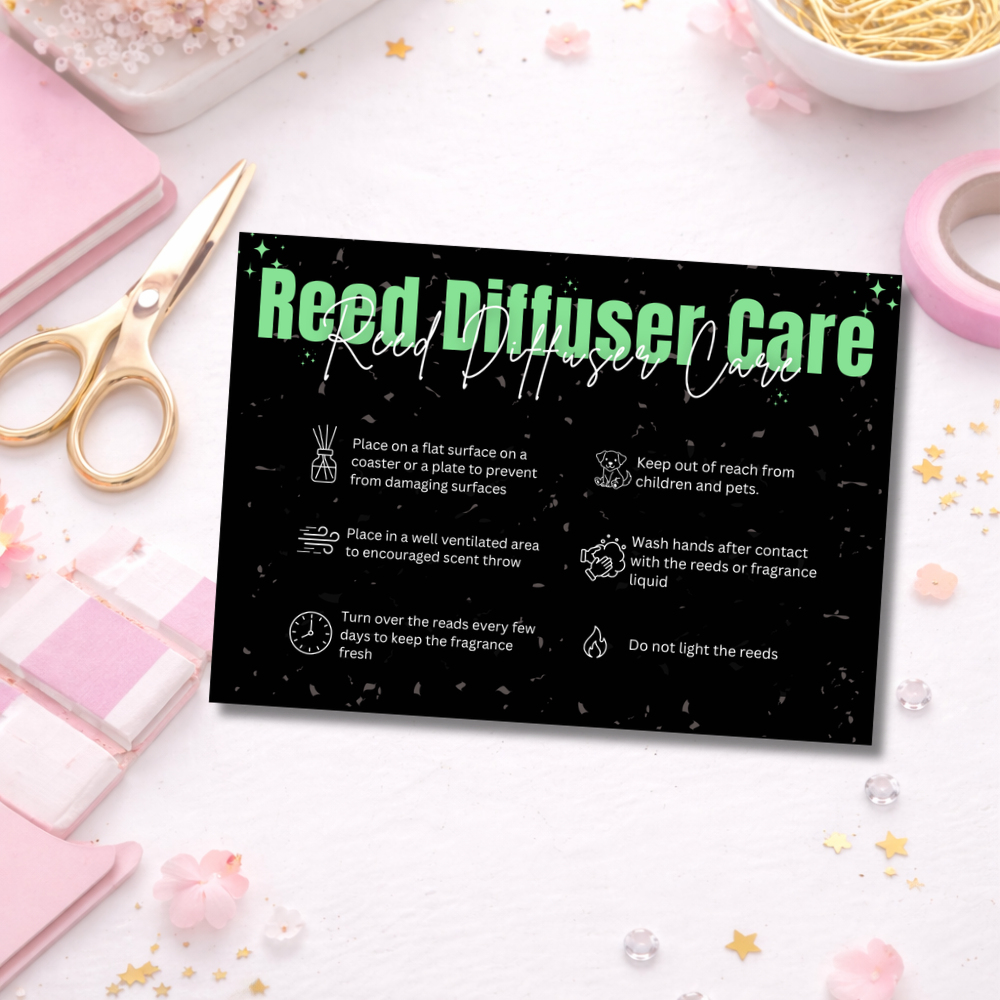Black Reed Diffuser Care Cards