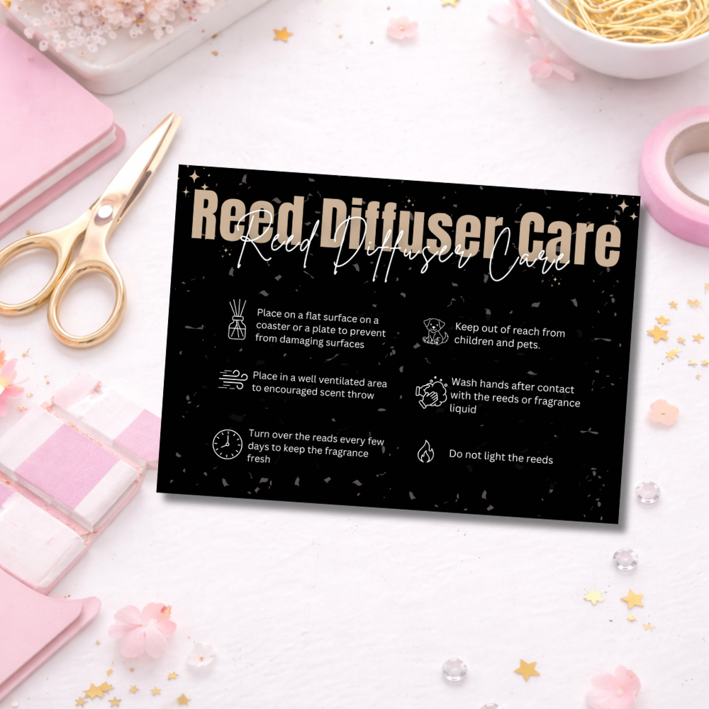 Black Reed Diffuser Care Cards