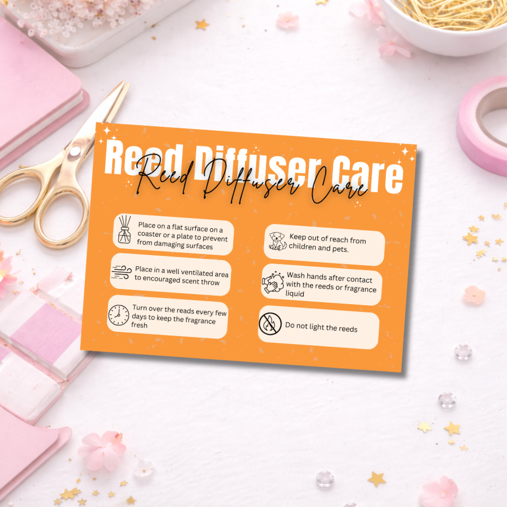 Coloured Reed Diffuser Care Cards