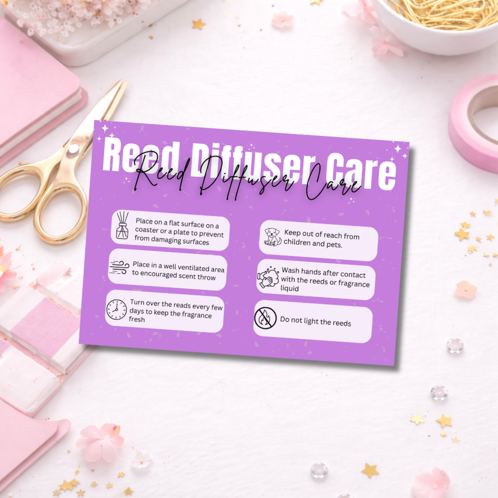 Coloured Reed Diffuser Care Cards