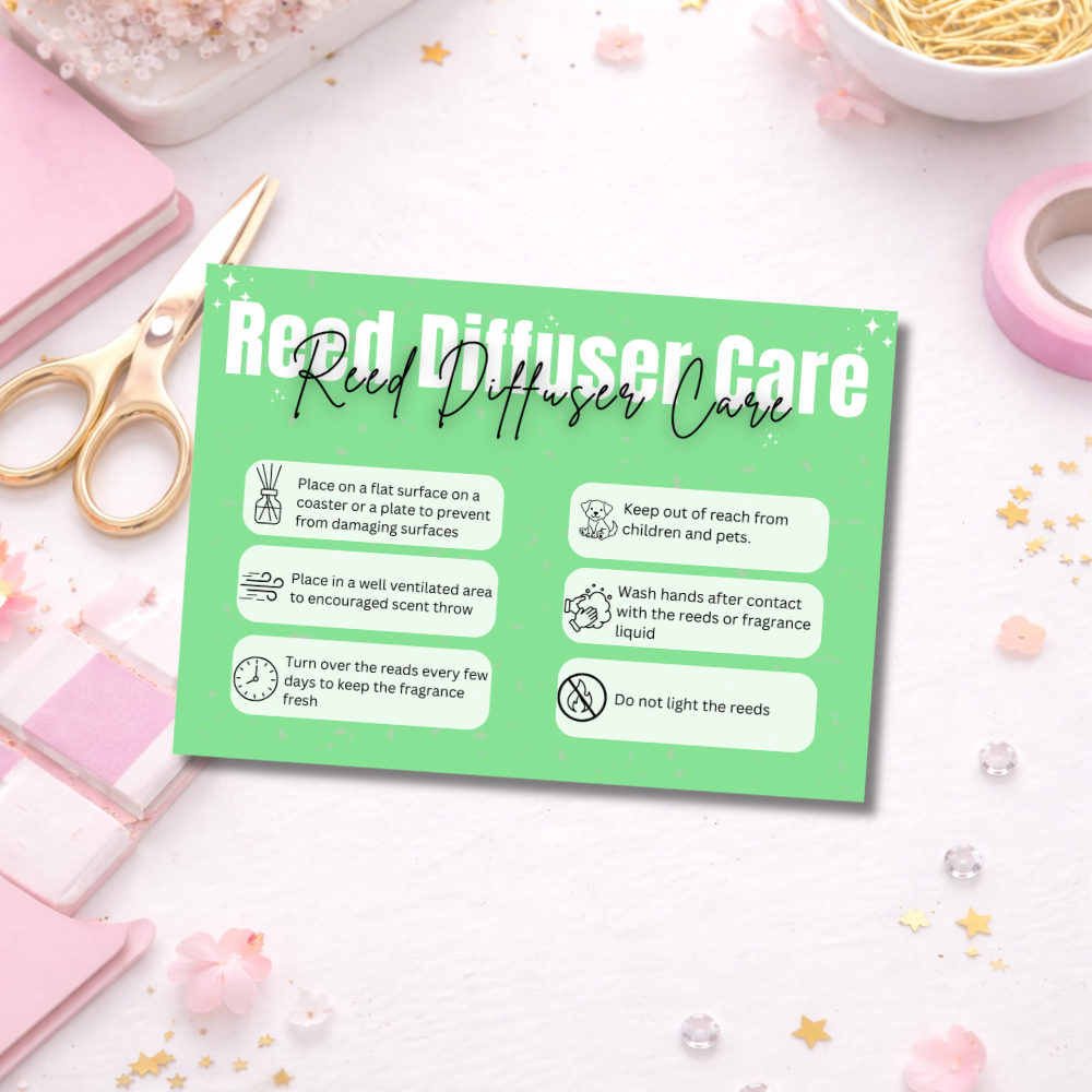 Coloured Reed Diffuser Care Cards