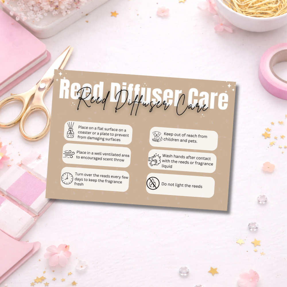 Coloured Reed Diffuser Care Cards