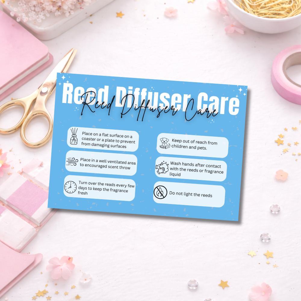 Coloured Reed Diffuser Care Cards