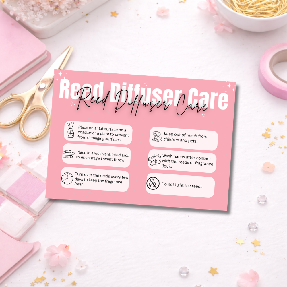 Coloured Reed Diffuser Care Cards