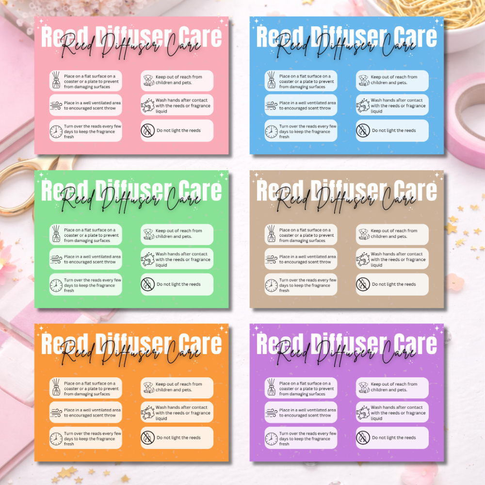 Coloured Reed Diffuser Care Cards