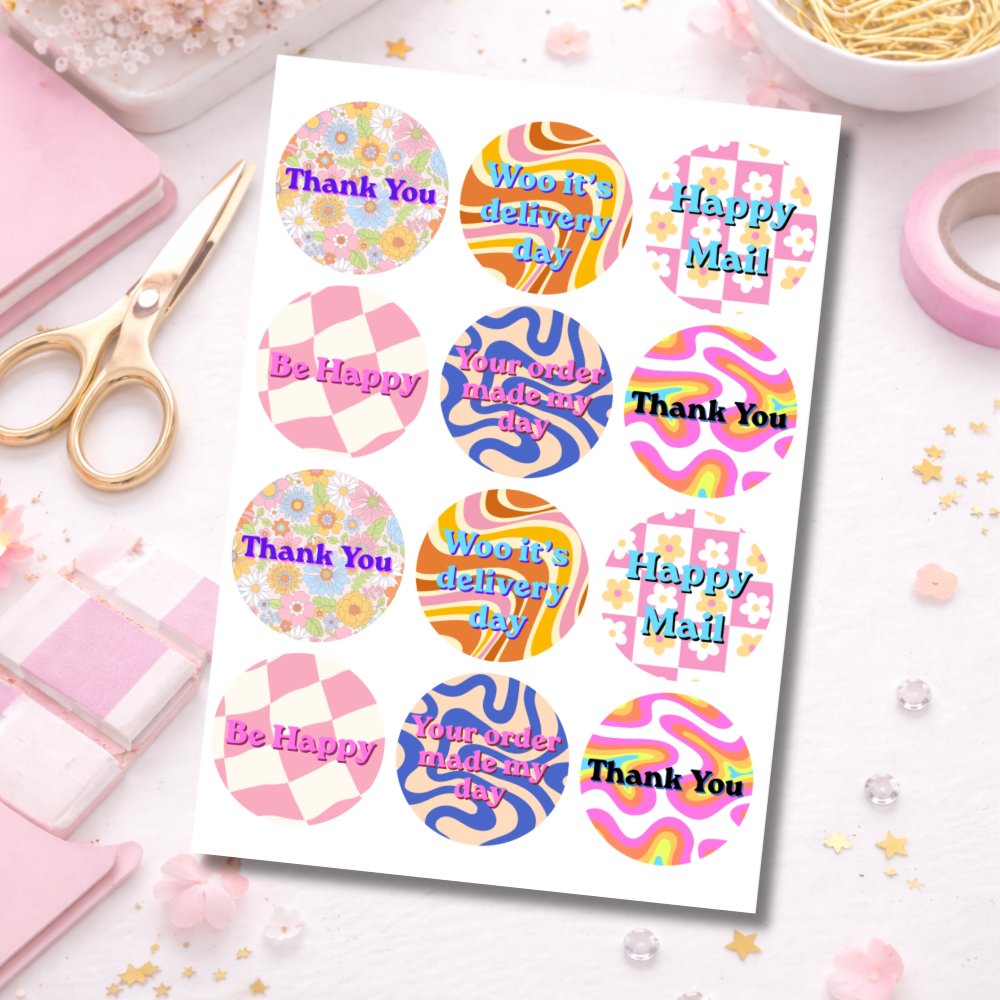 64mm Round Retro Stickers