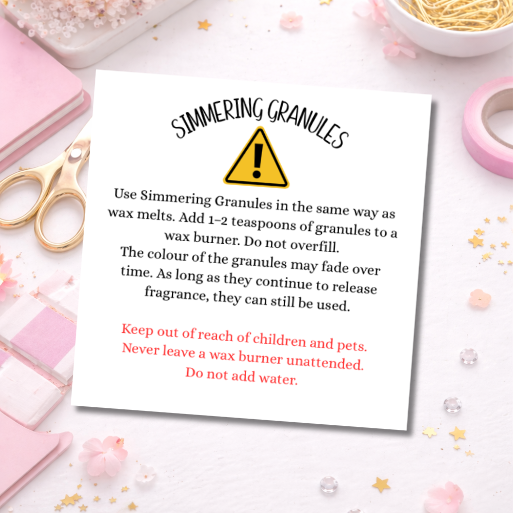 Warning Simmering Granules Stickers 45mm