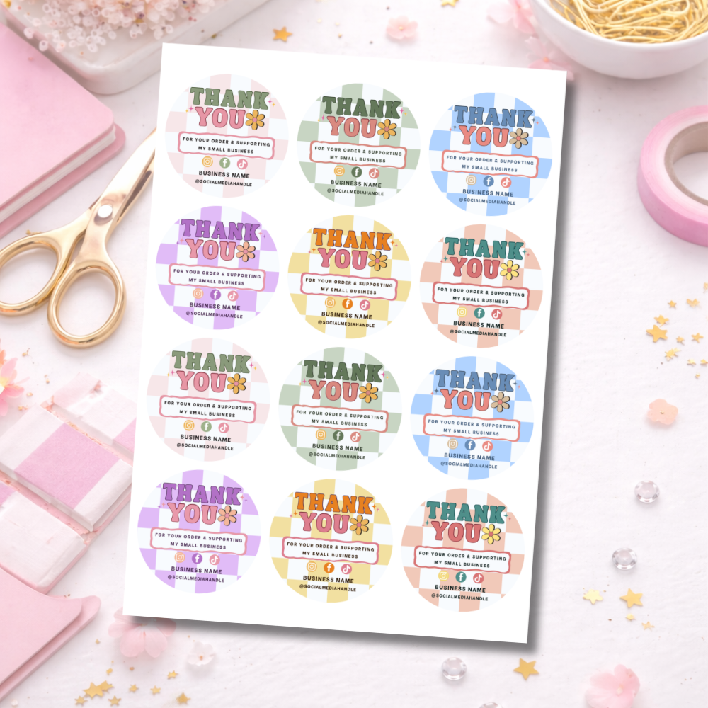 64mm Round Retro Pastel Stickers