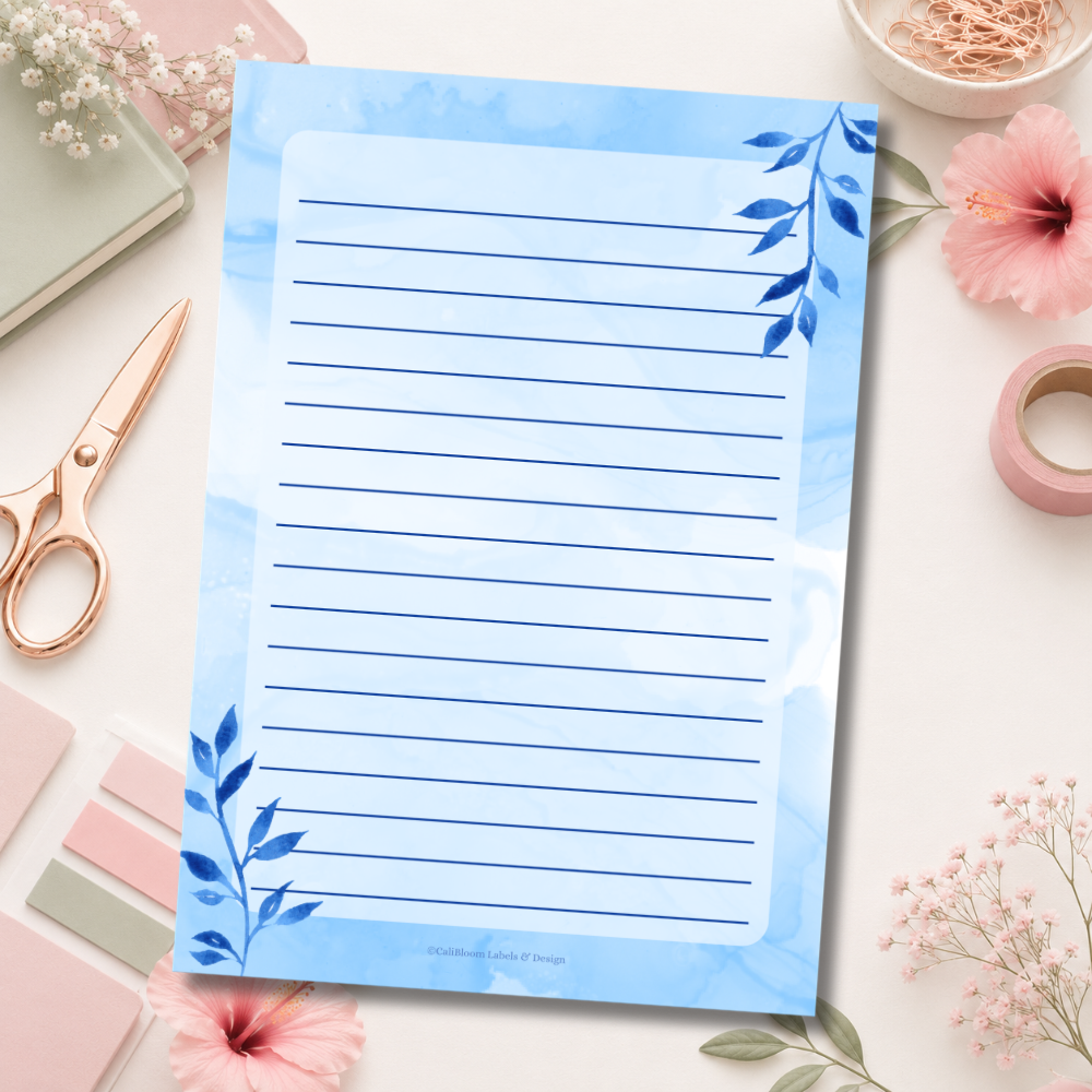 Minimal Blue A5 Writing Sheets