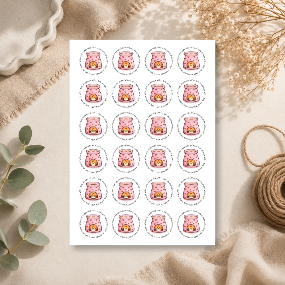 45mm Round Handmade With Love Wax Melt Stickers - 9 Colours