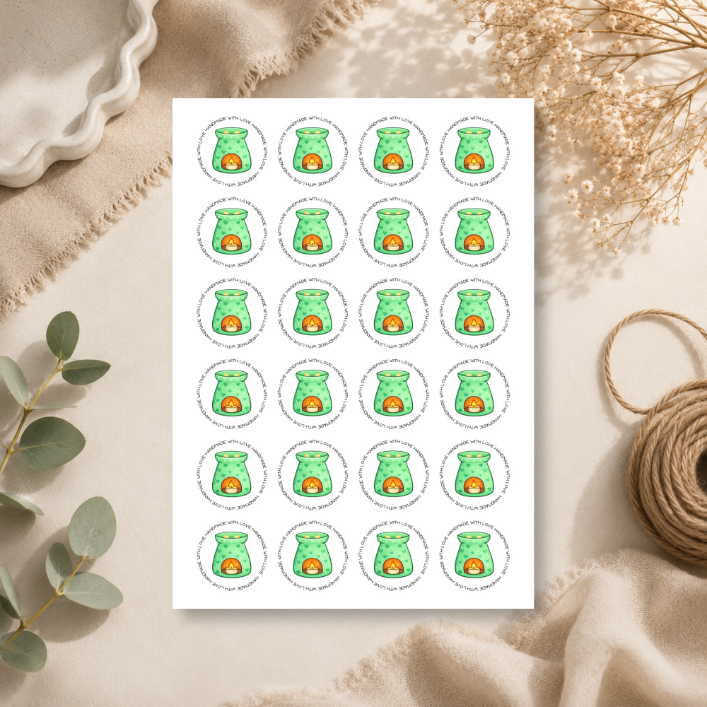 45mm Round Handmade With Love Wax Melt Stickers - 9 Colours