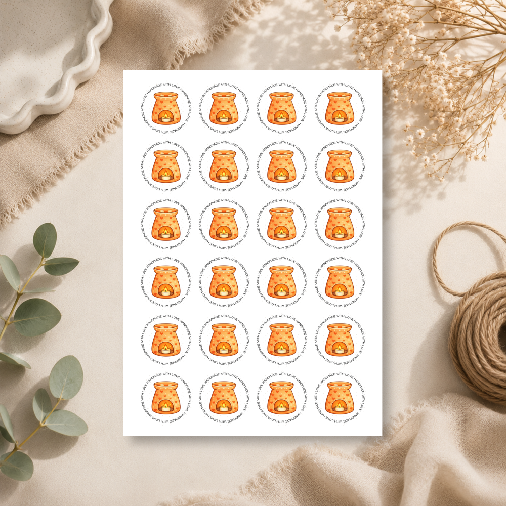 45mm Round Handmade With Love Wax Melt Stickers - 9 Colours