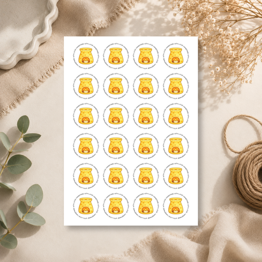 45mm Round Handmade With Love Wax Melt Stickers - 9 Colours
