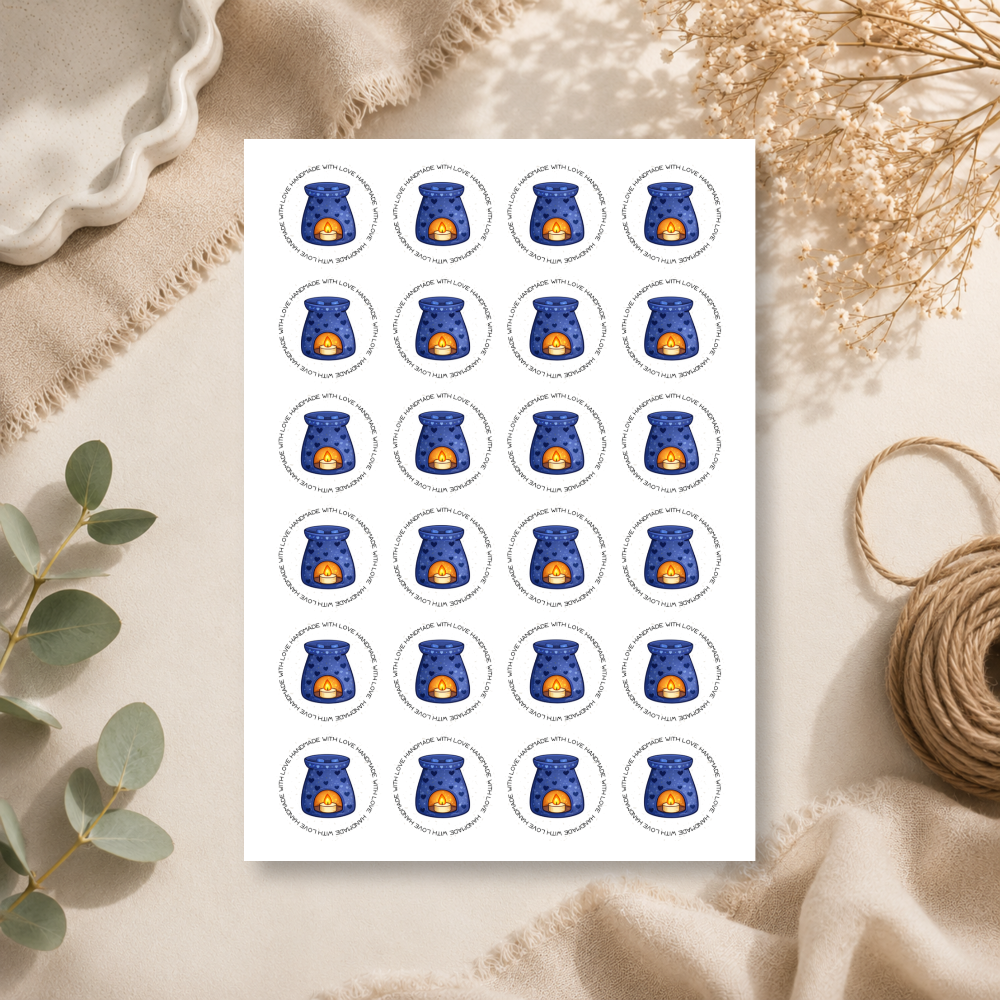45mm Round Handmade With Love Wax Melt Stickers - 9 Colours
