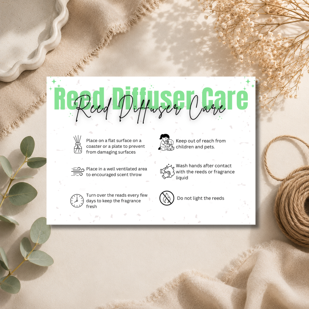A6 Reed Diffuser Care Cards | 6 Colours