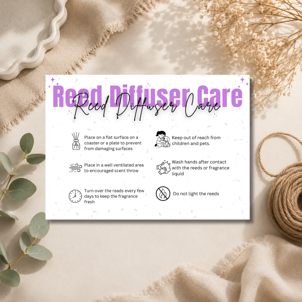 A6 Reed Diffuser Care Cards | 6 Colours