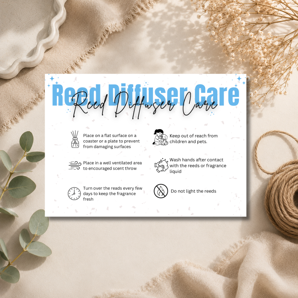 A6 Reed Diffuser Care Cards | 6 Colours