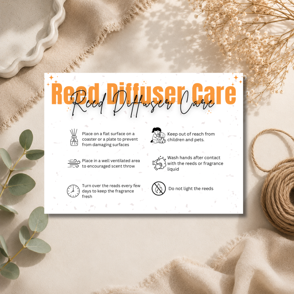 A6 Reed Diffuser Care Cards | 6 Colours