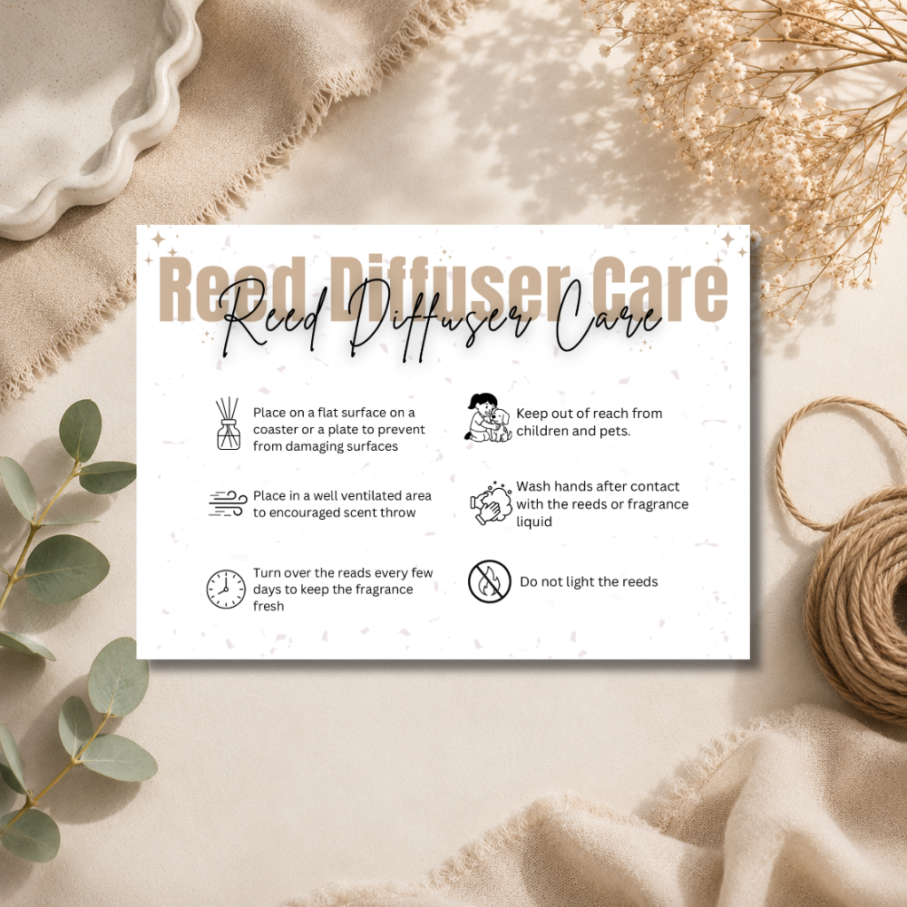 A6 Reed Diffuser Care Cards | 6 Colours