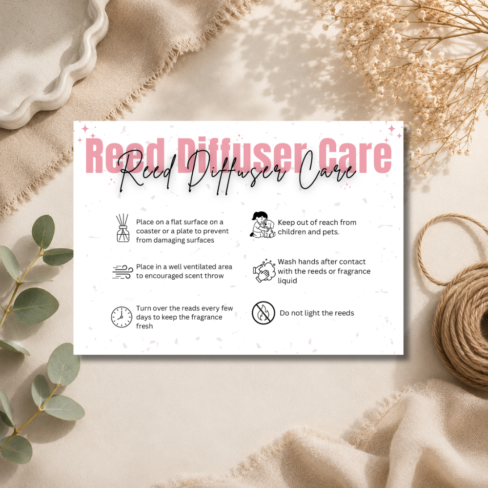 A6 Reed Diffuser Care Cards | 6 Colours