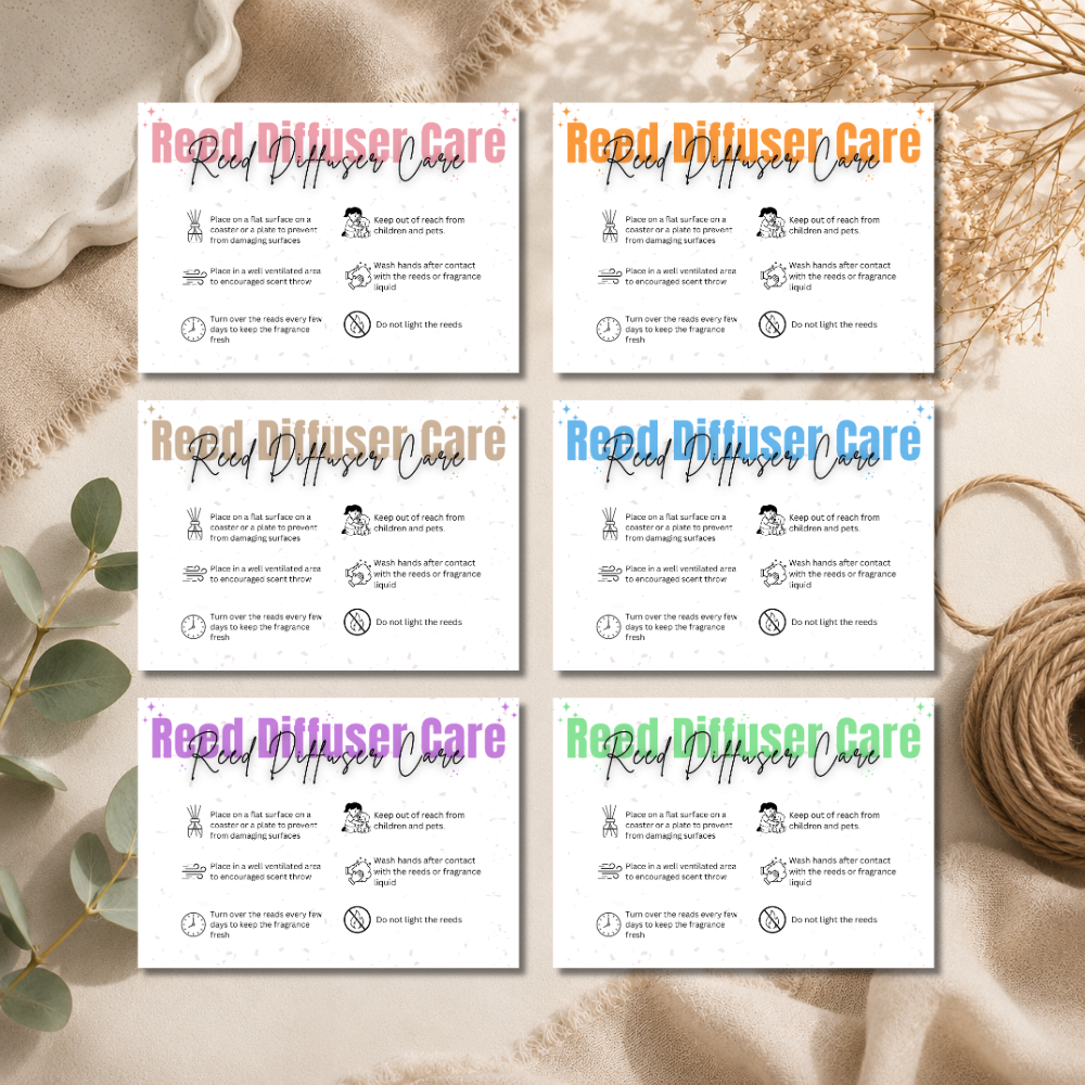 A6 Reed Diffuser Care Cards | 6 Colours