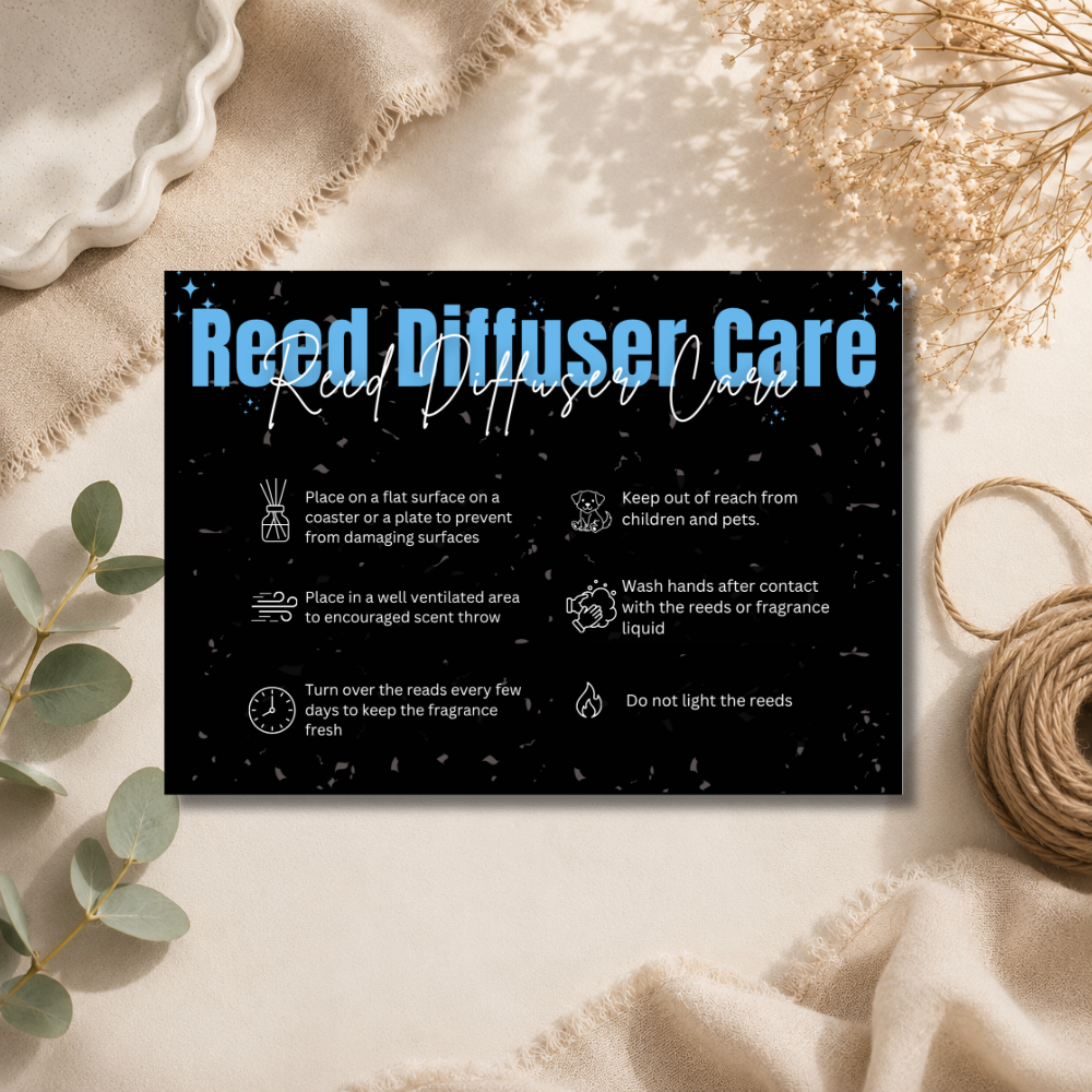 Black Reed Diffuser Care Cards | 6 Colours
