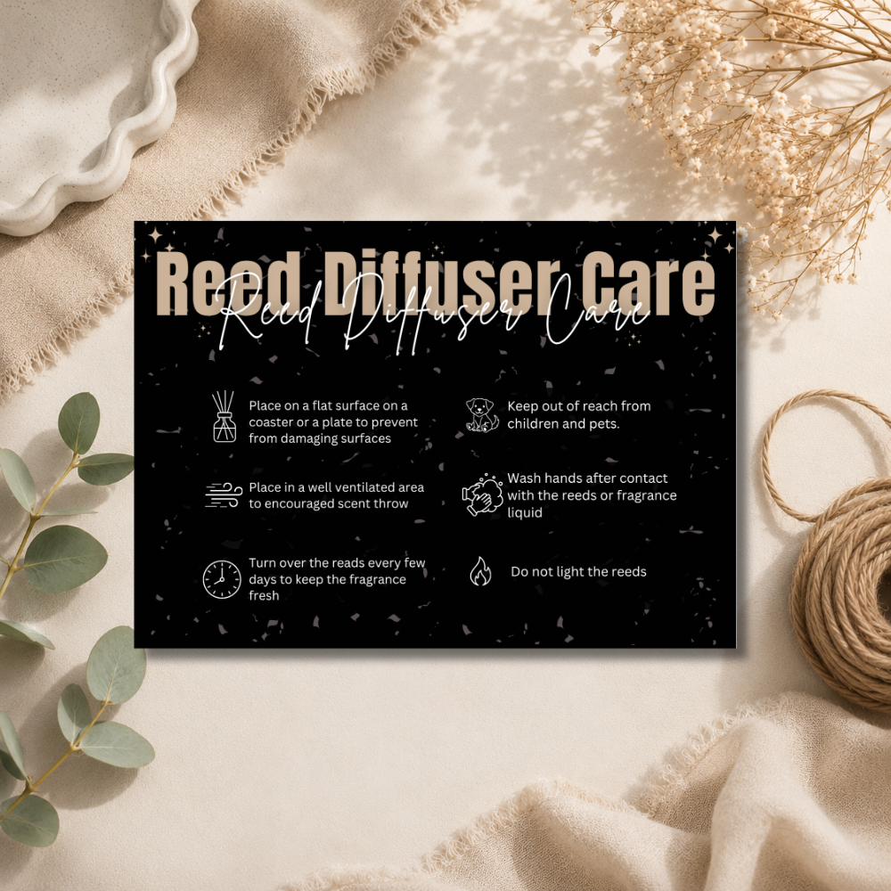 Black Reed Diffuser Care Cards | 6 Colours