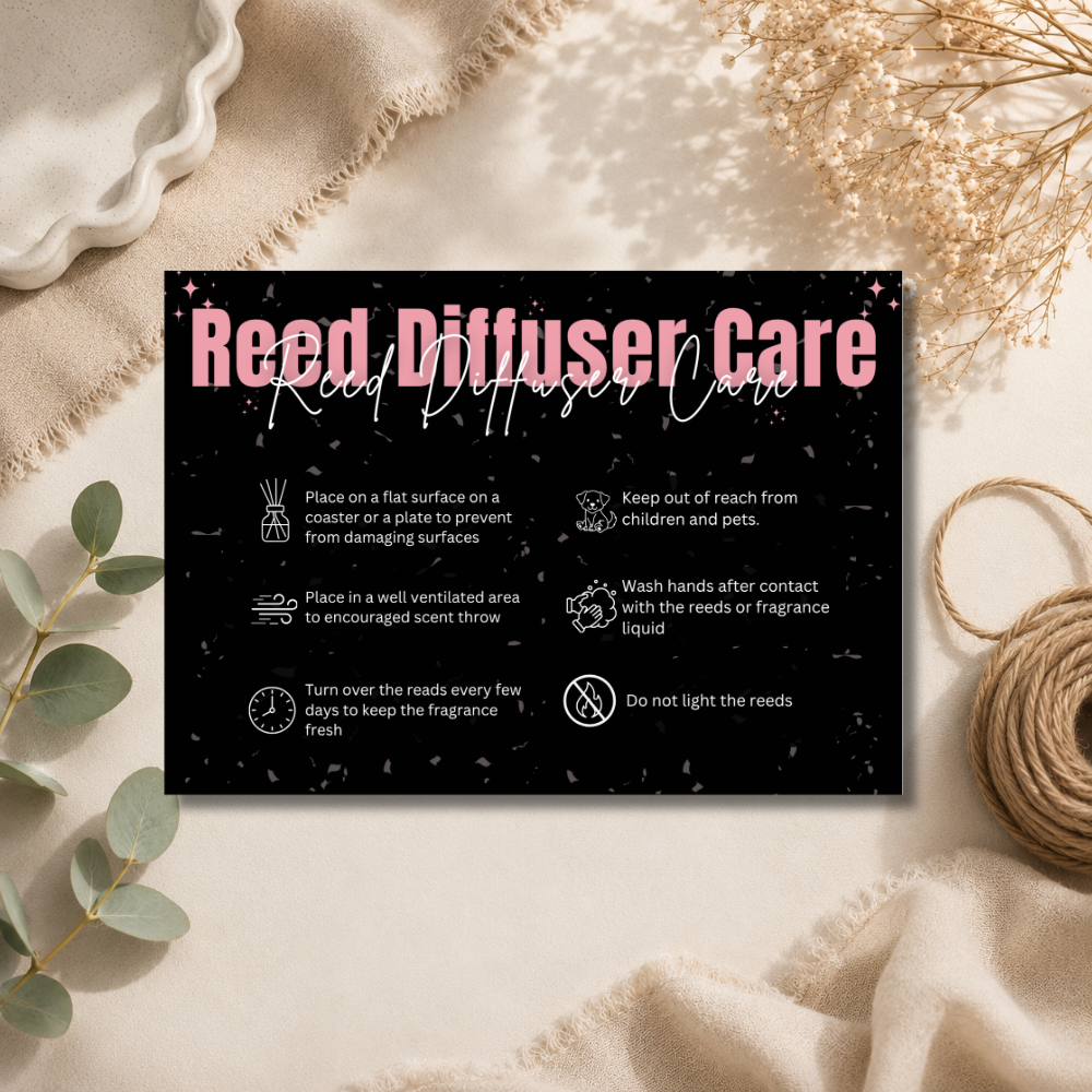 Black Reed Diffuser Care Cards | 6 Colours