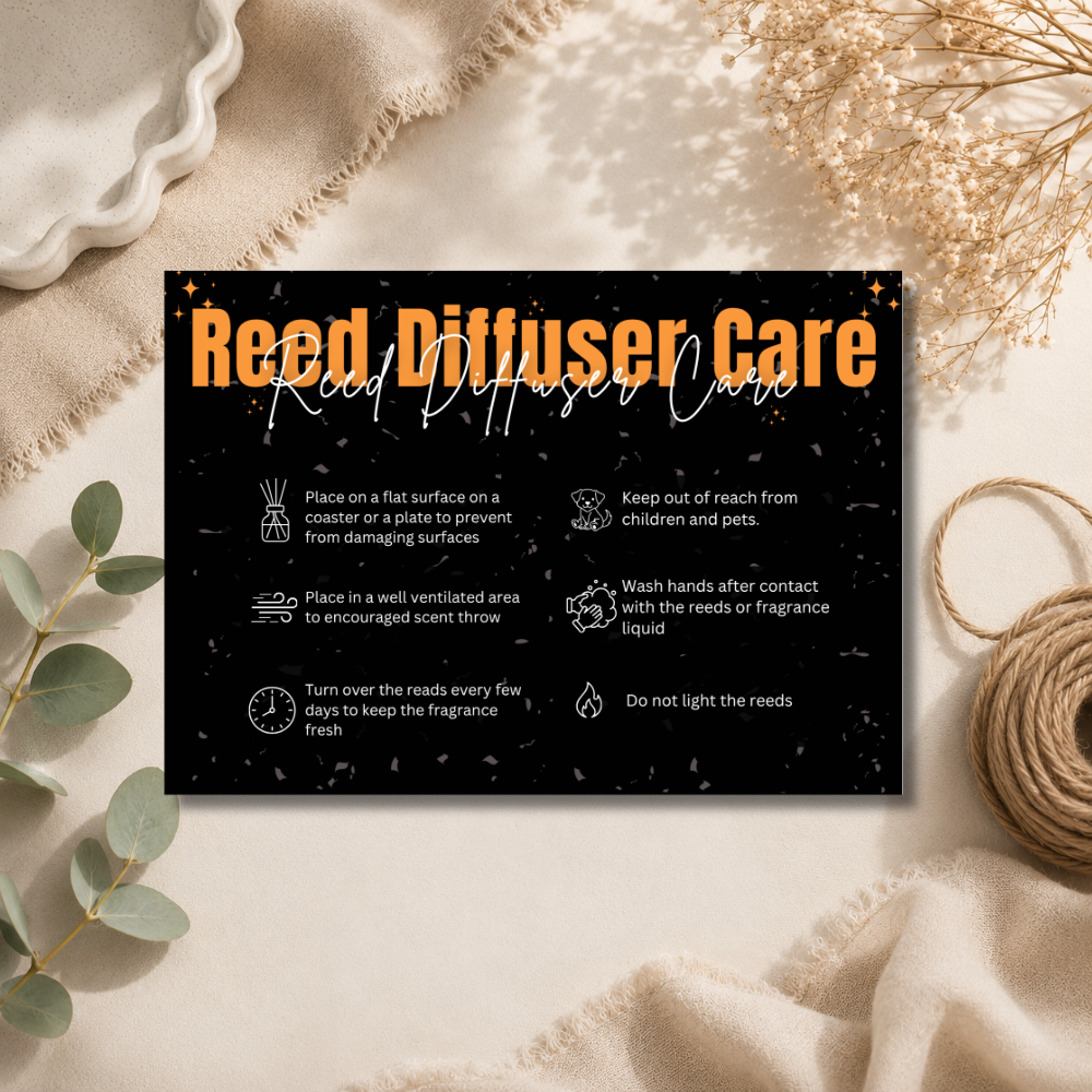 Black Reed Diffuser Care Cards | 6 Colours