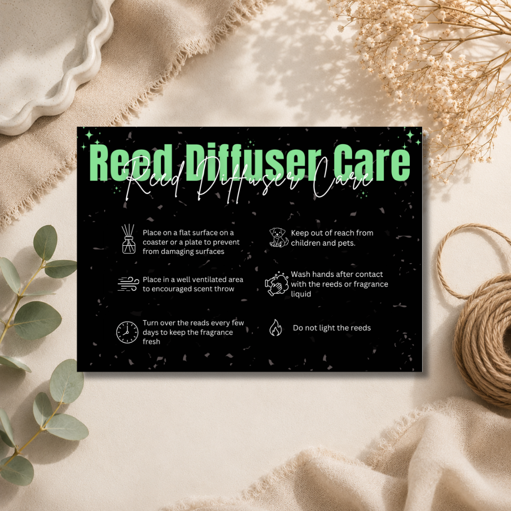 Black Reed Diffuser Care Cards | 6 Colours