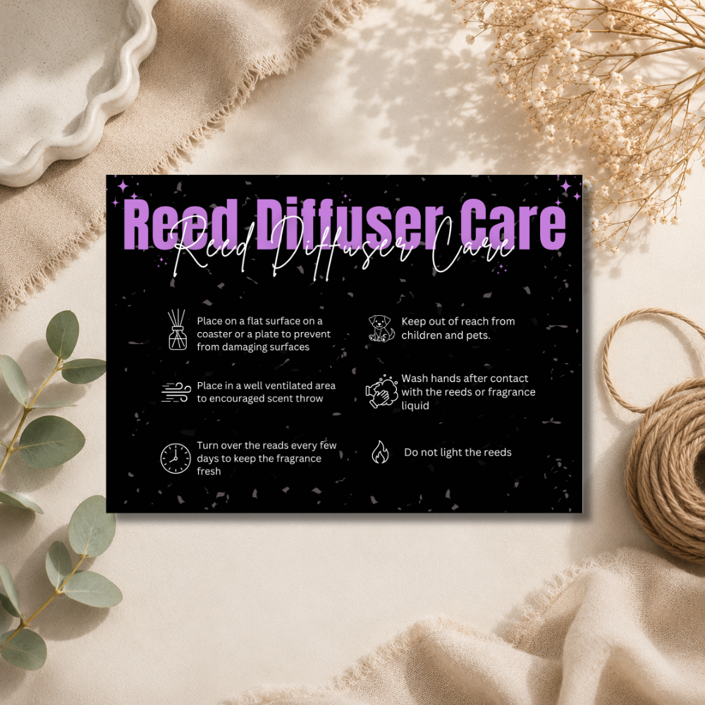 Black Reed Diffuser Care Cards | 6 Colours
