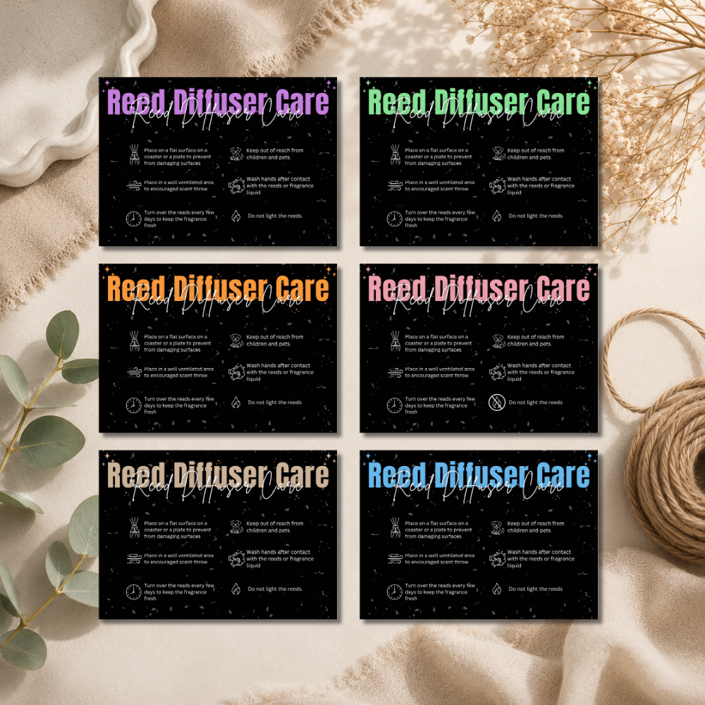 Black Reed Diffuser Care Cards | 6 Colours