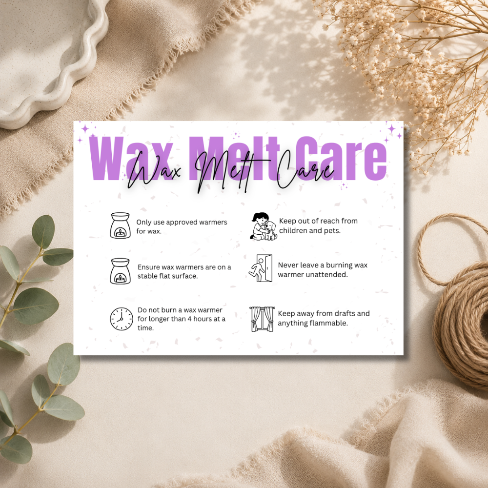 Wax Melt Care Cards | 6 Colours