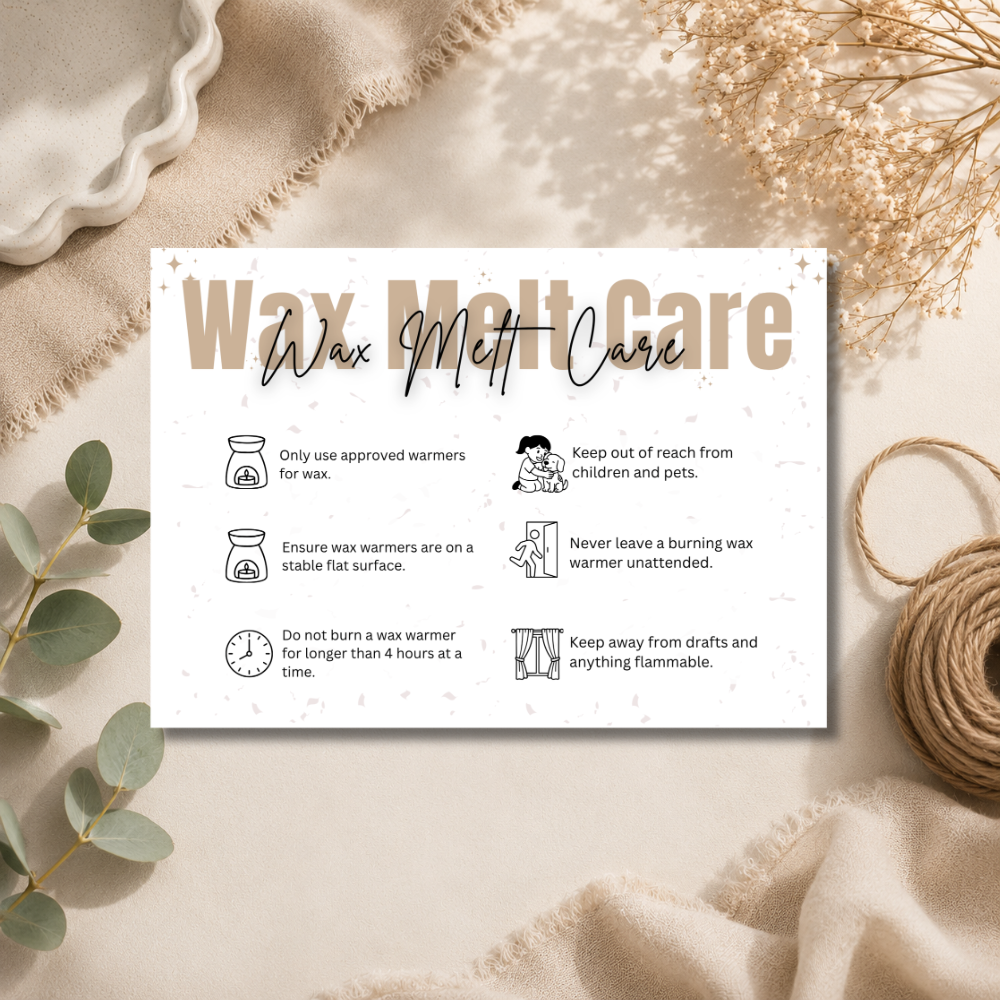 Wax Melt Care Cards | 6 Colours