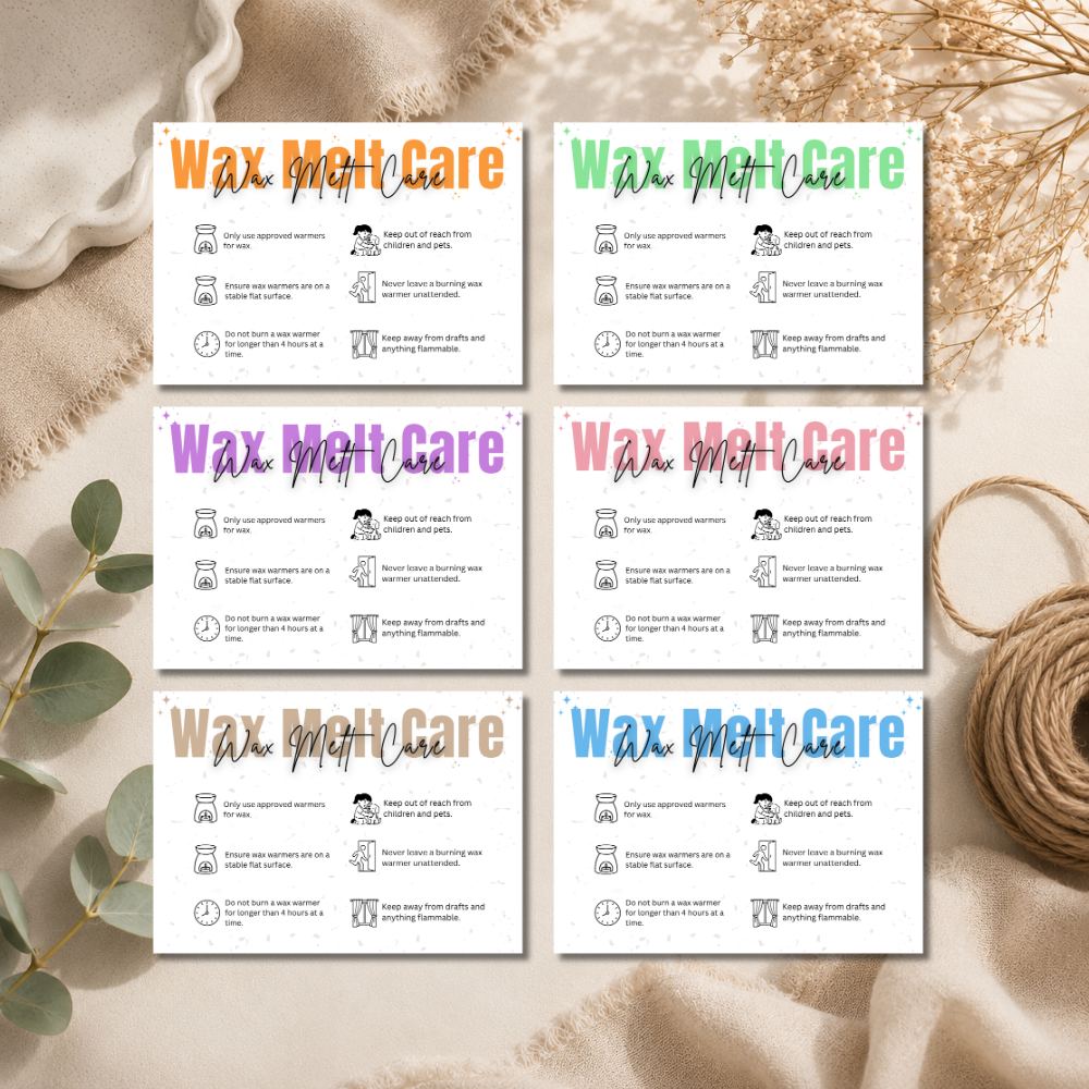Wax Melt Care Cards | 6 Colours